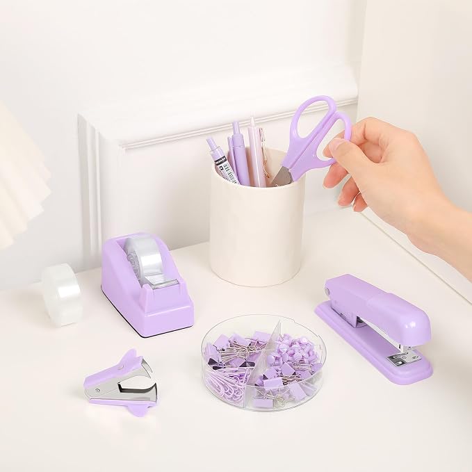 SKYDUE Purple Desk Accessories, Tape Dispenser, Binder/Paper Clips and 1000pcs - Image 4