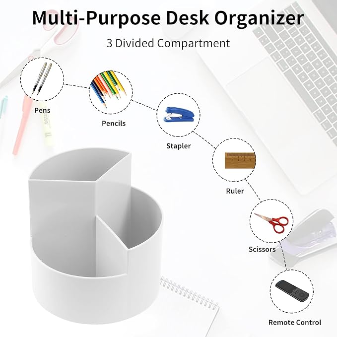 Desk Pencil Pen Holder, 3 Slots 360-Degree Spinning Organizers, Desktop Storage - Image 3