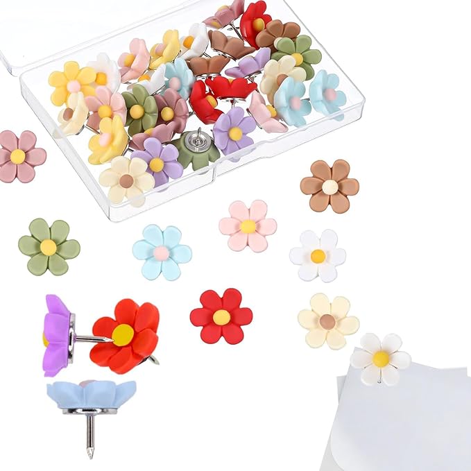 50 Pcs Flower Push Pins Cute Decorative Colorful Floral Thumb Tacks, Flower by Wentwos