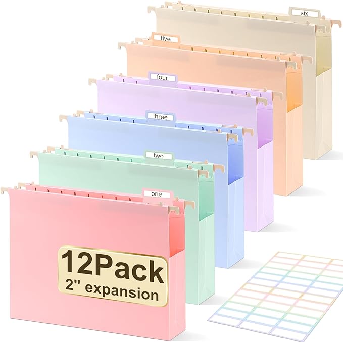 Extra Capacity Plastic Hanging File Folders Letter Size, 12 Pack 2 Inch by YOPCDJ