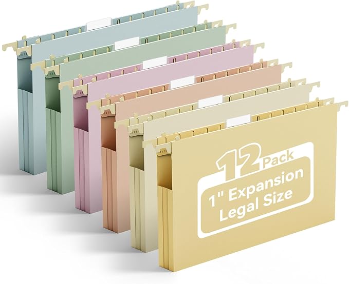 Ansook Plastic Hanging File Folders Legal Size, 12 Pack Legal Size File Folders by Ansook