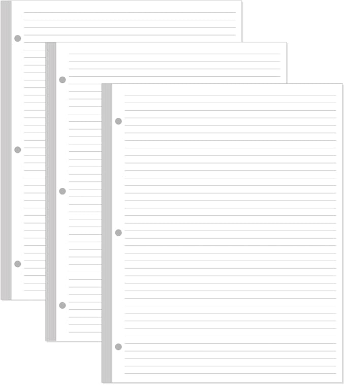 3-Hole Line Paper Refills, Letter Size Loose-Leaf Paper, 300 Sheets/600 Pages by Yaridar