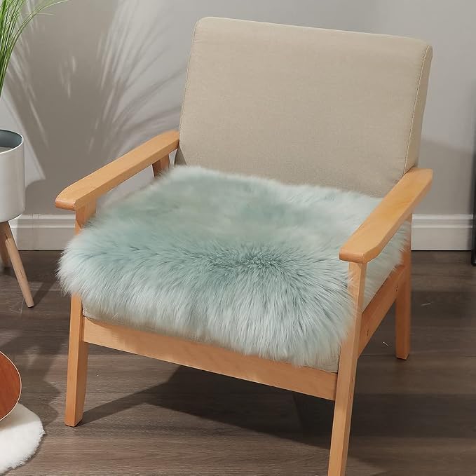 LLB Sheepskin Chair Cushion Non-Slip Back Square Genuine Fur Chair Cover Silky - Image 4