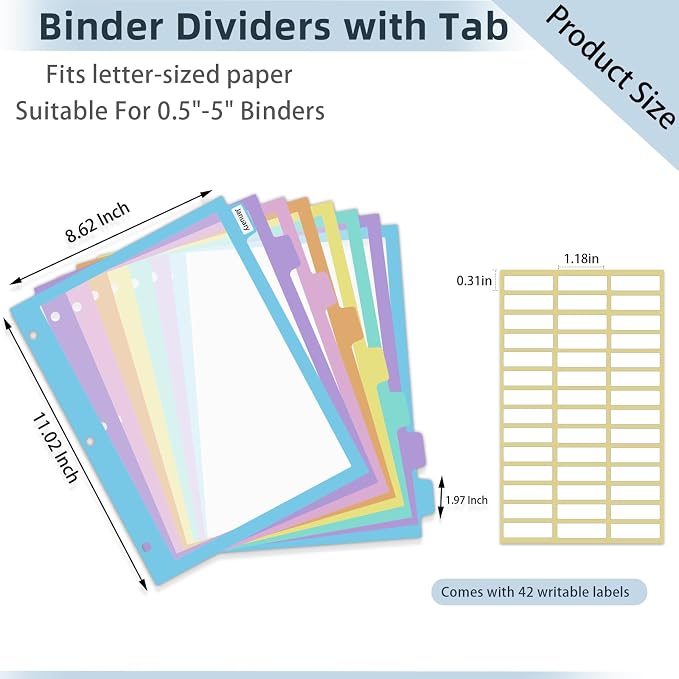 48Pcs/6 Set 8 Tab Dividers, for 3 Ring Binder, Letter Size - Image 2