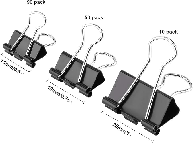 TecUnite 150 Pcs Binder Clips Assorted Sizes Black Paper Clamps Clips Large - Image 2