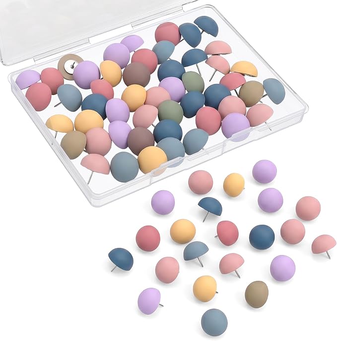 50Pcs Cute Decorative Push Pins- 9 Colors Soft Matte Round Thumbtacks | Cork by Unknown
