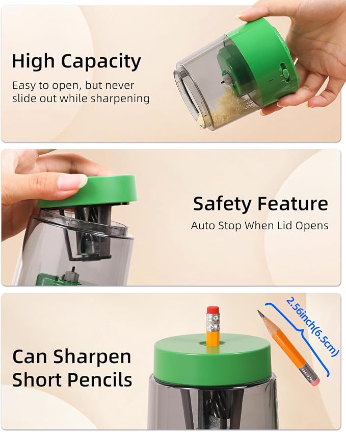ZMOL Electric Rechargeable Pencil Sharpener, Automatic Pencil Sharpeners - Image 8