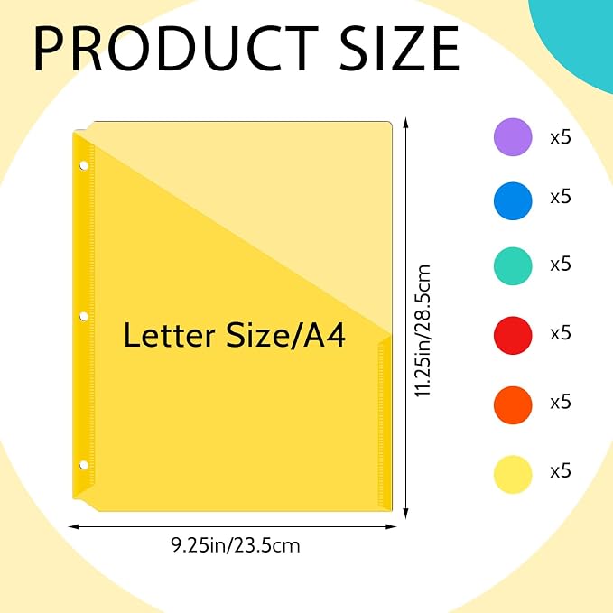 Maitys 30 Pack Binder Pockets 3 Hole Punch Clear Plastic Document Folders - Image 2