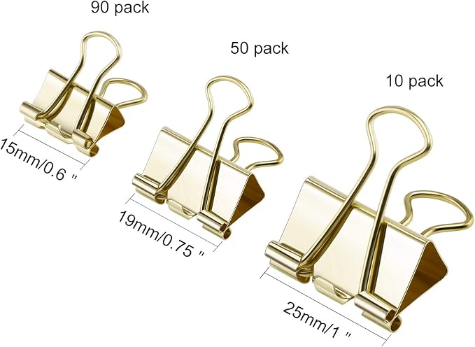 TecUnite 150 Pcs Binder Clips Assorted Sizes Gold Paper Clamps Clips Large - Image 2