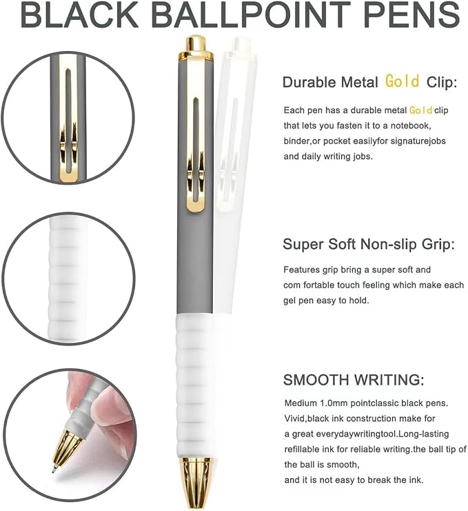 Ballpoint Pens Black Ink 1.0 mm Medium Point Smooth Writing Office Supplies - Image 5