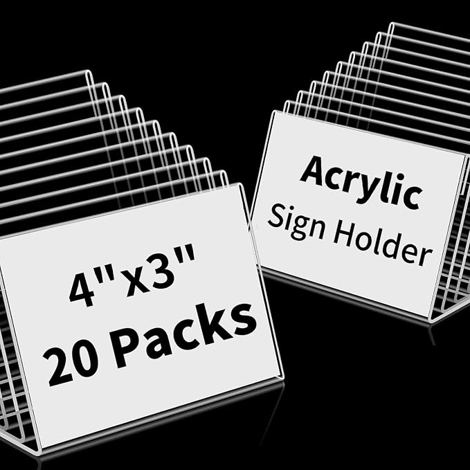 20 PCS Small Acrylic Sign Holder 4x3 inch, Small Acrylic Food Sign Labels by Daletu
