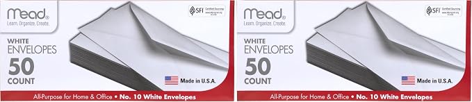 Mead #10 Envelopes, Letter Size, 4-1/8" x 9-1/2", Gummed Closure by Mead