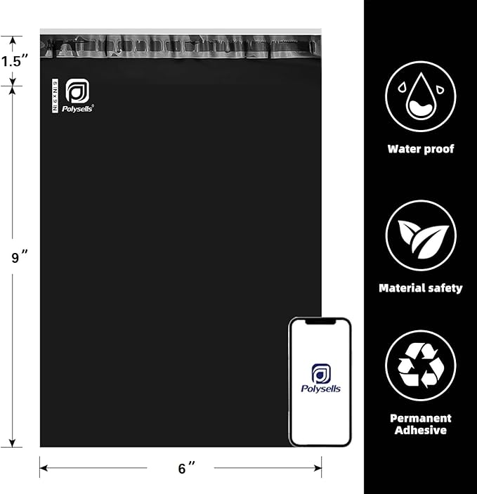 POLYSELLS 1000 pcs 6x9 Inches Black Poly Mailers Shipping Envelopes, Strong - Image 2