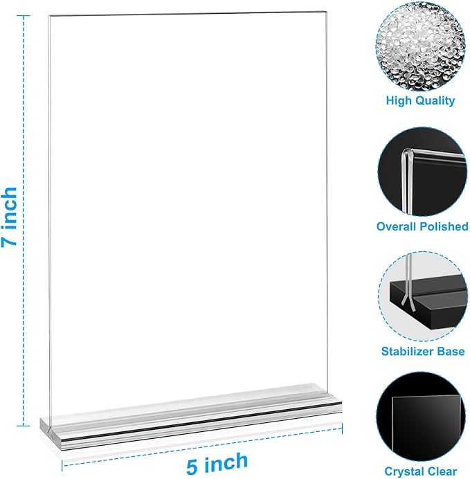 EHWINE 4 Pack Acrylic Sign Holders 5x7 Double-Sided Tabletop Display Stands - Image 3