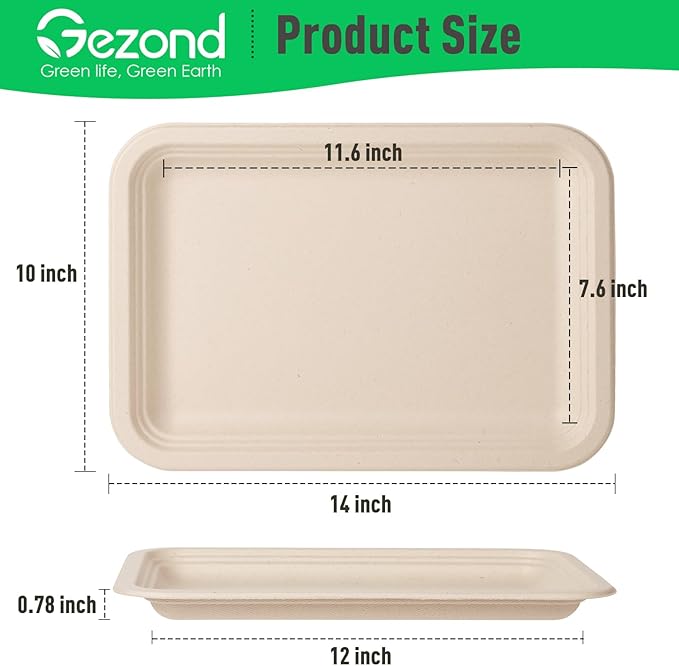 Gezond 100 Pack 14 Inch Disposable Food Trays Eco-Friendly Heavy-Duty Large - Image 2