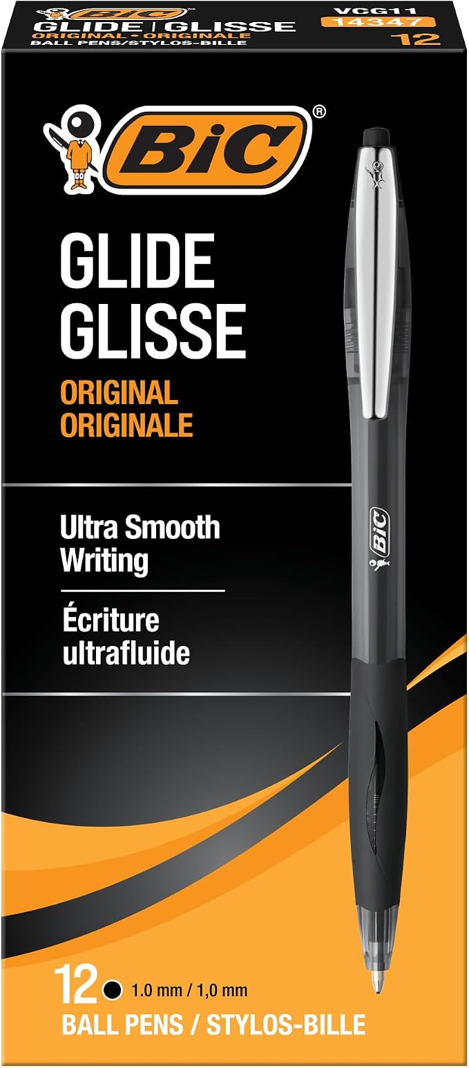 BIC Glide Black Retractable Ballpoint Pens, Medium Point, 12-Count Pack by BIC