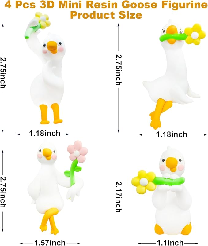 4 PCS Resin Goose Figurine Computer Monitor Decor, Cute Mini Goose Statues - Image 3