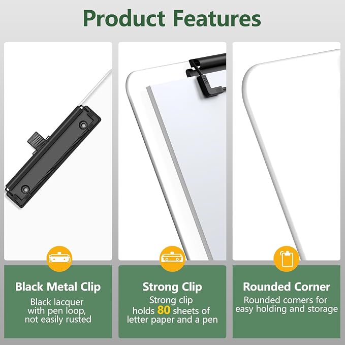 Clear Clipboard with Pen Holder, 8.5 x 11 Clip Board | Black Low Profile Clip - Image 4