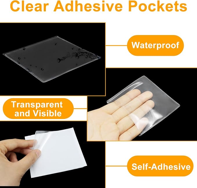 30 PCS Clear Adhesive Pockets, 3.5" x 3.5" Plastic Index Card Holder Square - Image 4