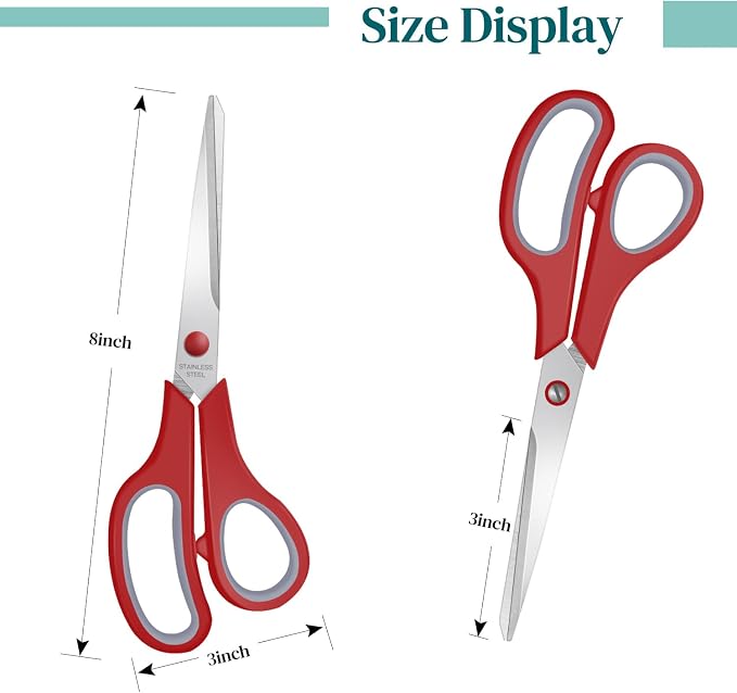 3 Packs 8" Sewing Craft Scissors Bulk, All Purpose Stainless Steel Scissors - Image 2