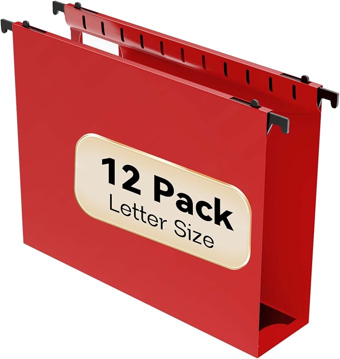 Plastic Hanging File Folder Extra Capacity, 12 Pack Reinforced Hang Folders by NORDUN