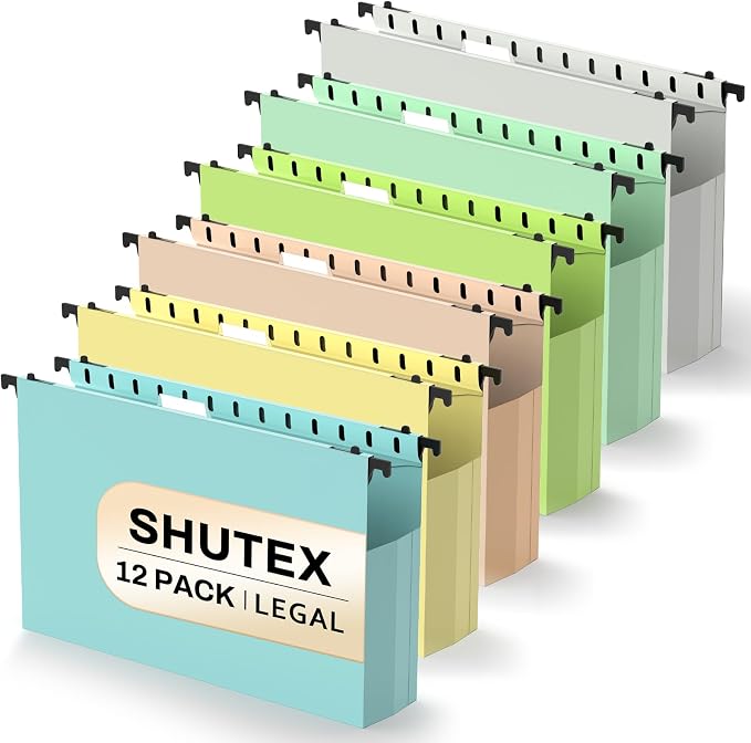 SHUTEX Extra Capacity Plastic Hanging File Folders, 12 Pack Reinforced by Shutex