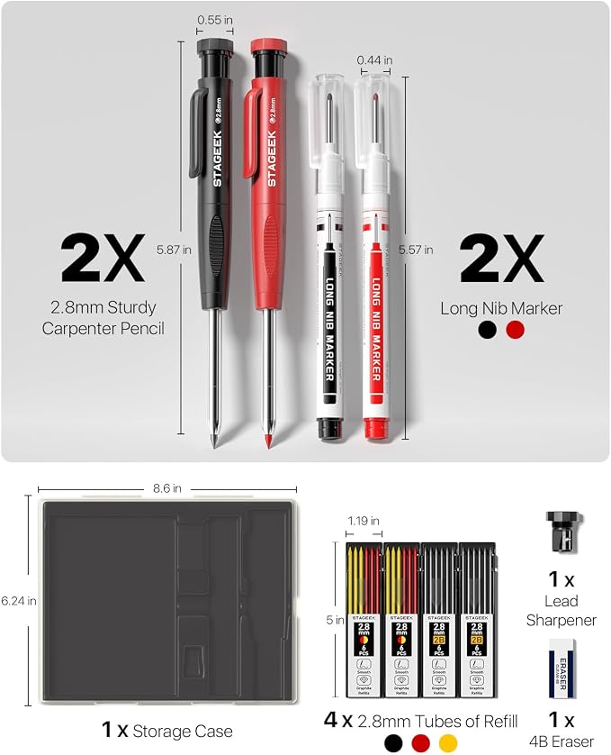 Carpenter Pencils with Sharpener, 2.8mm Mechanical Pencil Set with 26 Refills - Image 7