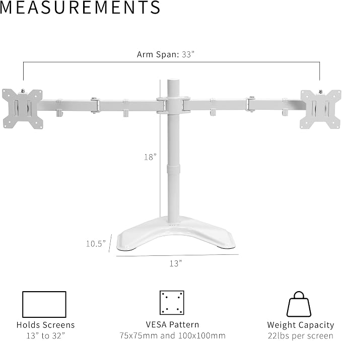 VIVO Dual LED LCD Monitor Free-Standing Desk Stand - Image 3