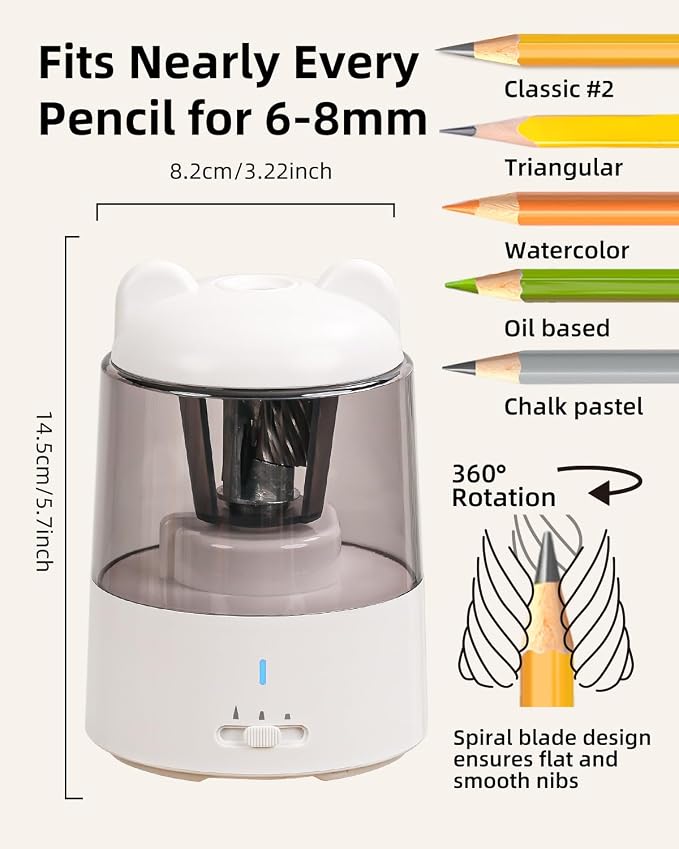 ZMOL Colored Pencil Sharpener, Rechargeable Electric Pencil Sharpener, Auto Stop - Image 2