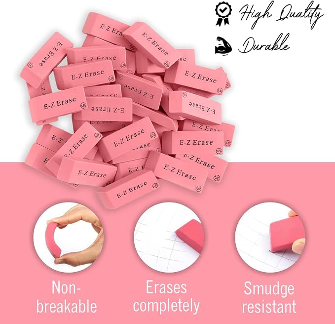 Pink Erasers, Erasers for Kids, Rubber Eraser, Erasers Bulk for School Supplies - Image 4