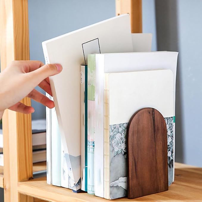 Book Ends, 4 Pack Medium Bookends Wood Book Ends Universal Economy Bookend - Image 7