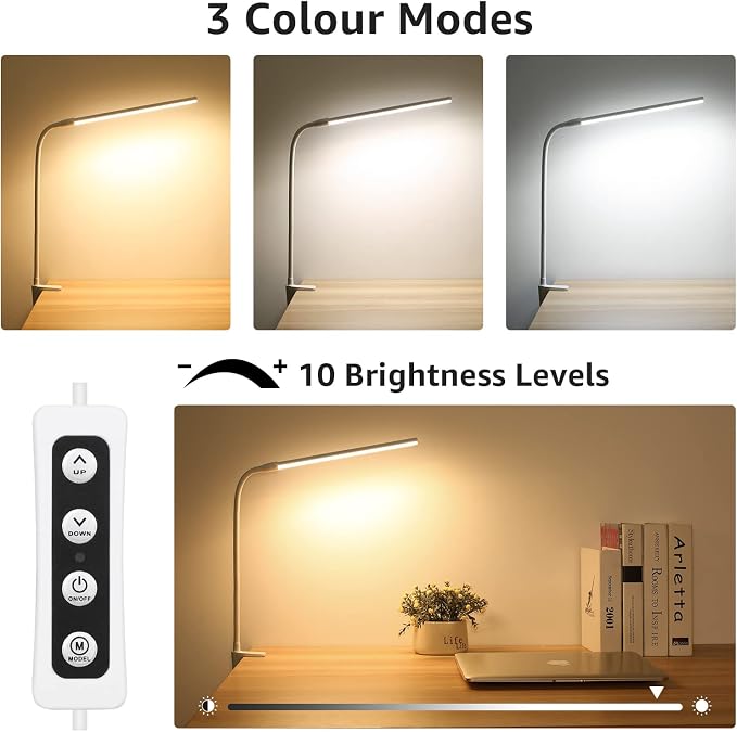 Lepro Small Desk Lamp with Clamp, LED Reading Lamps with 450LM, 3 Color Modes - Image 3