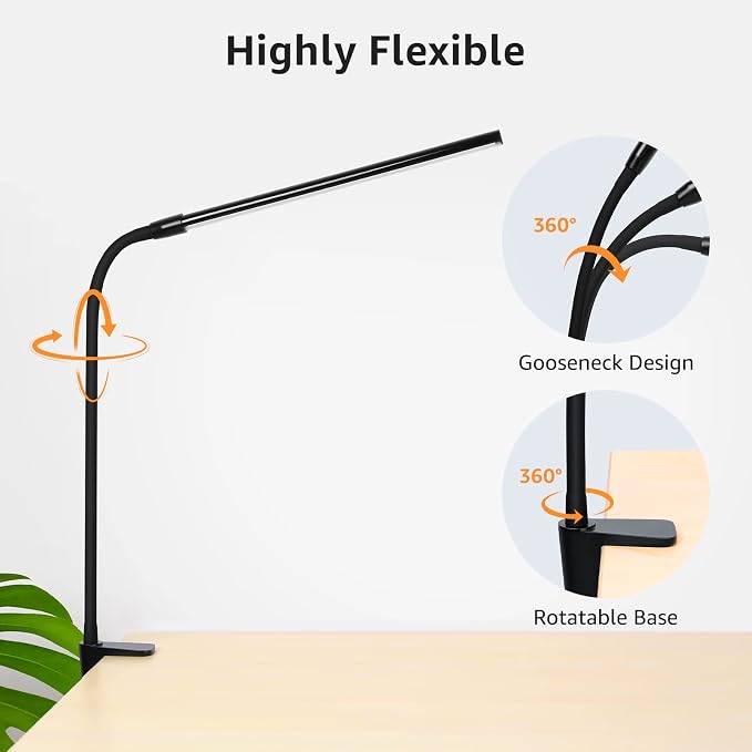 Lepro Clip on Desk Lamp LED Reading light Dimmable USB Small Clamp Lamp - Image 5