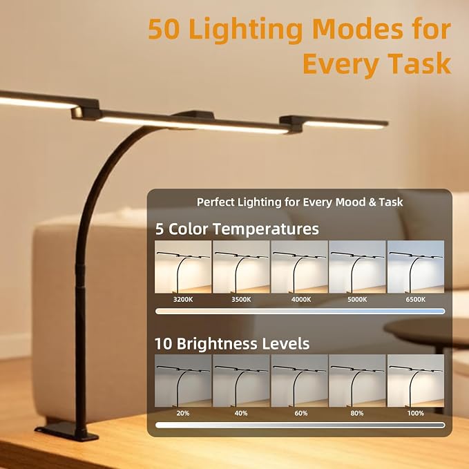 LED Desk Lamp with Clamp for Home Office, Triple Head Architect Desk Lamp for - Image 4