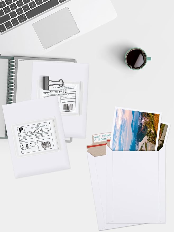 Eupako 6x8" 25 Pack Photo Document Mailer White Stay Flat Self-Seal Cardboard - Image 7
