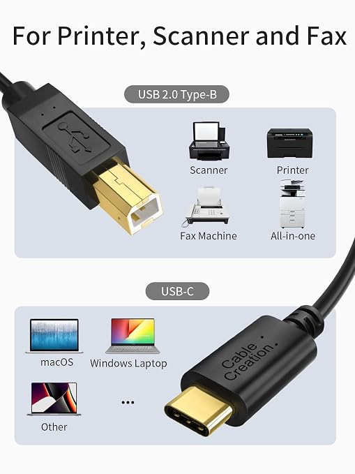CableCreation USB B to USB C Printer Cable 6.6 FT/2Pack, USB-C to B Printer Cord - Image 5