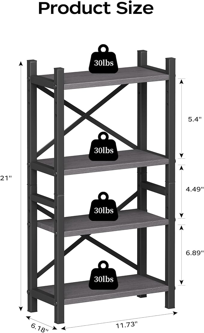 Desktop Bookshelf, 4-Tier Stackable Narrow Bookcase, Adjustable Industrial Desk - Image 3