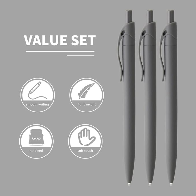 deegtran Pens Bulk, 50 Pack No Bleed Grey Barrel Black Ink Click Pens, - Image 3