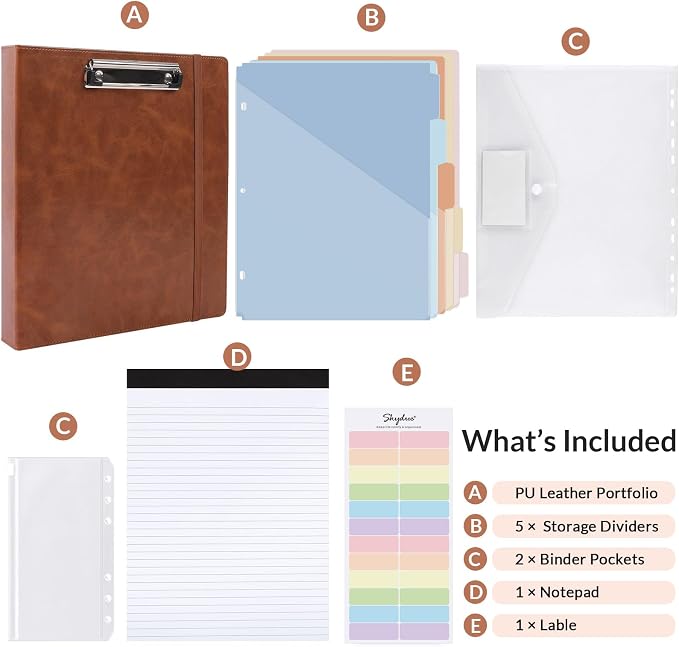 SKYDUE 3 Ring Binder with Clipboard, 1 Inch Binder, 13.2" × 10.2" PU Clipboard - Image 3