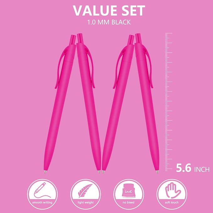 deegtran Pens Bulk, 100 Pack No Bleed Hot Pink Barrel Click Pens, Wholesale - Image 2