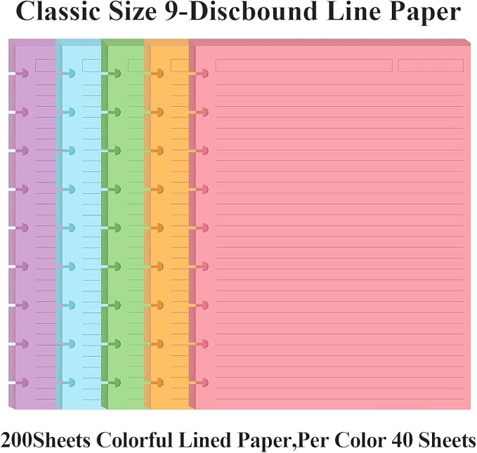 9-Disc Discbound 5 Colorful Line Paper Pre-punched Happy Planners Inserts - Image 2