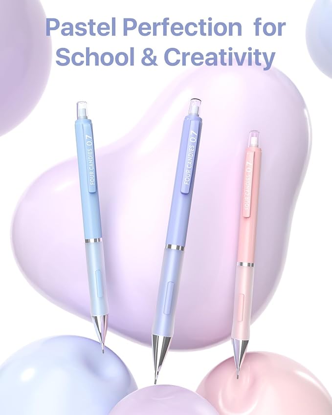 Four Candies Cute Pastel Mechanical Pencil Set, 0.5/0.7/0.9mm, 6 Pack | 360 - Image 2