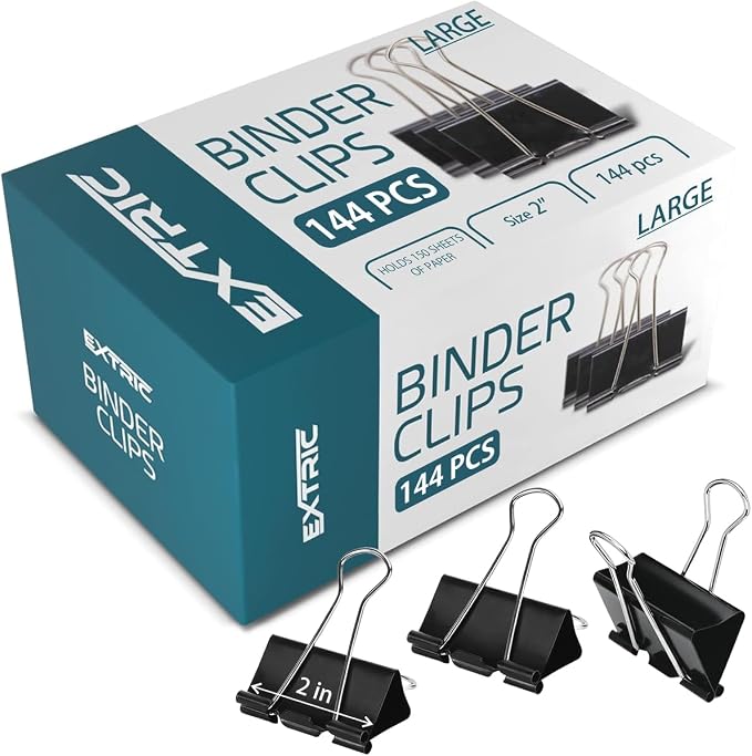 Binder Clips - 144 Pack Large Binder Clips, 2 Inch, File Clip by EXTRIC