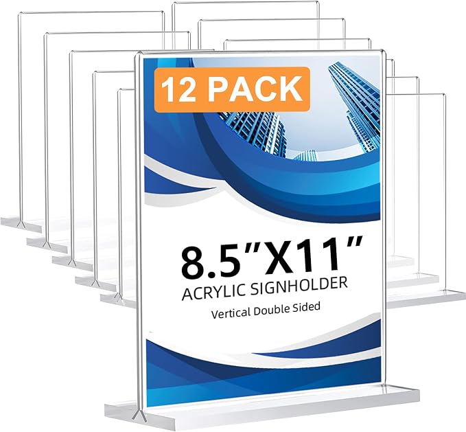 12 Pack Acrylic Sign Holder 8.5 x 11, Double-Sided Clear Sign Holder Plastic by DECOHOBO