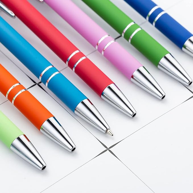 PASISIBICK 12 Pieces Rainbow Rubberized Soft Touch Ballpoint Pen - Image 4