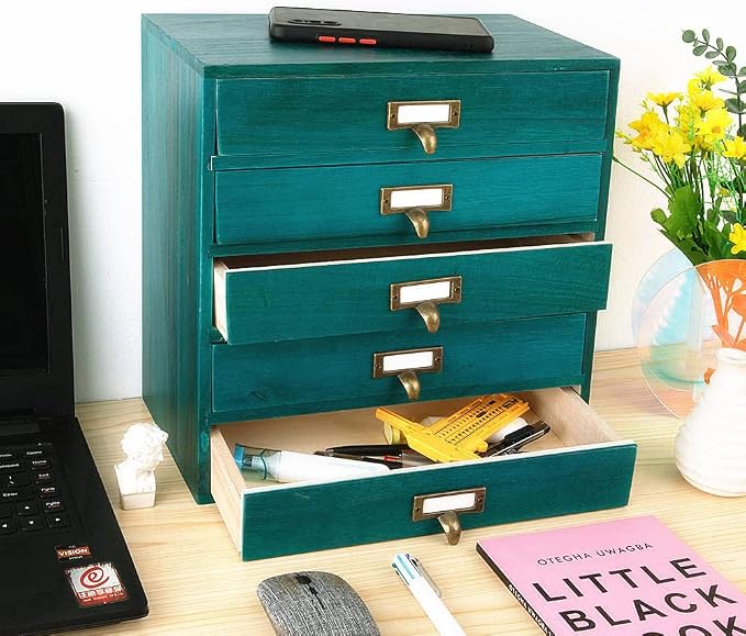 GoooodGIFT Small Wooden Drawers Rustic Desk Organizers and Accessories Wooden - Image 2