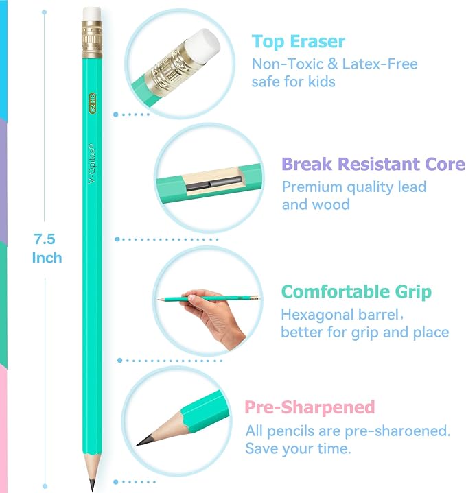 V-Opitos 200 Pack #2 HB Pencils, Bulk Wood-Cased Pre-Sharpened Pastel Color - Image 5