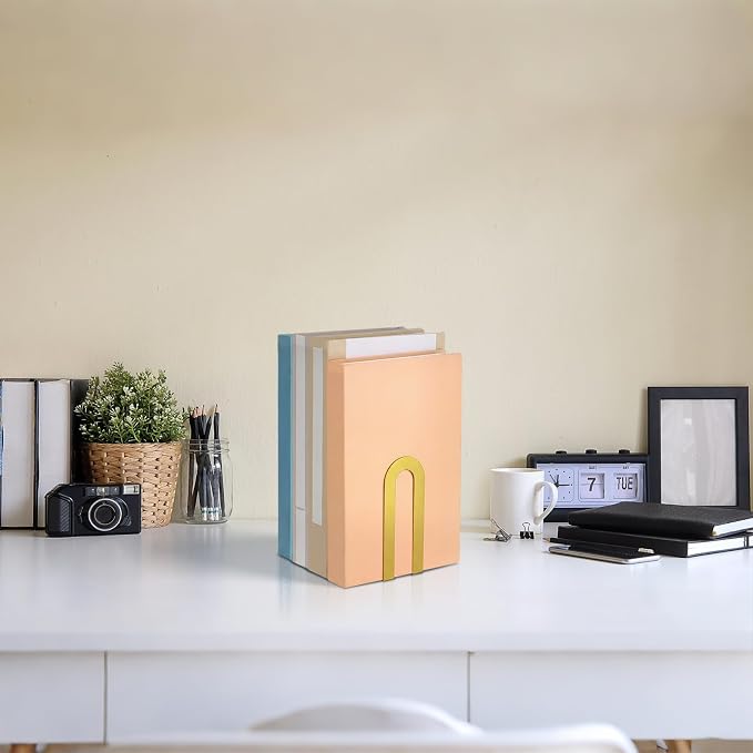 Chunful 4 Pcs Gold Modern Metal Book Ends - Image 7