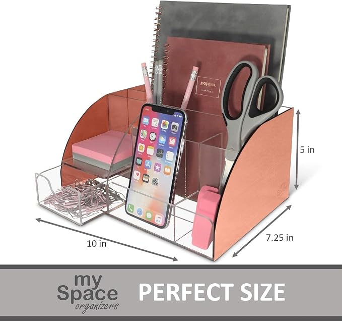 My Space Organizers Rose Gold Desk Organizer, 9 Compartments, Office Supplies - Image 6