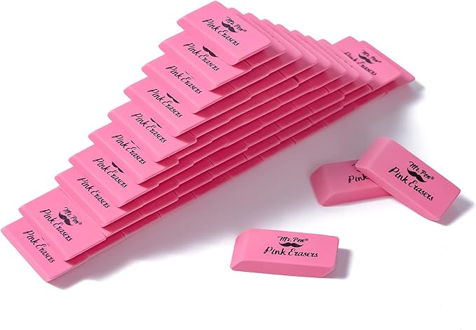 Mr. Pen- Pink Pencil Eraser Bulk, 60 Pack | Large Latex Free Block Erasers by MrPen